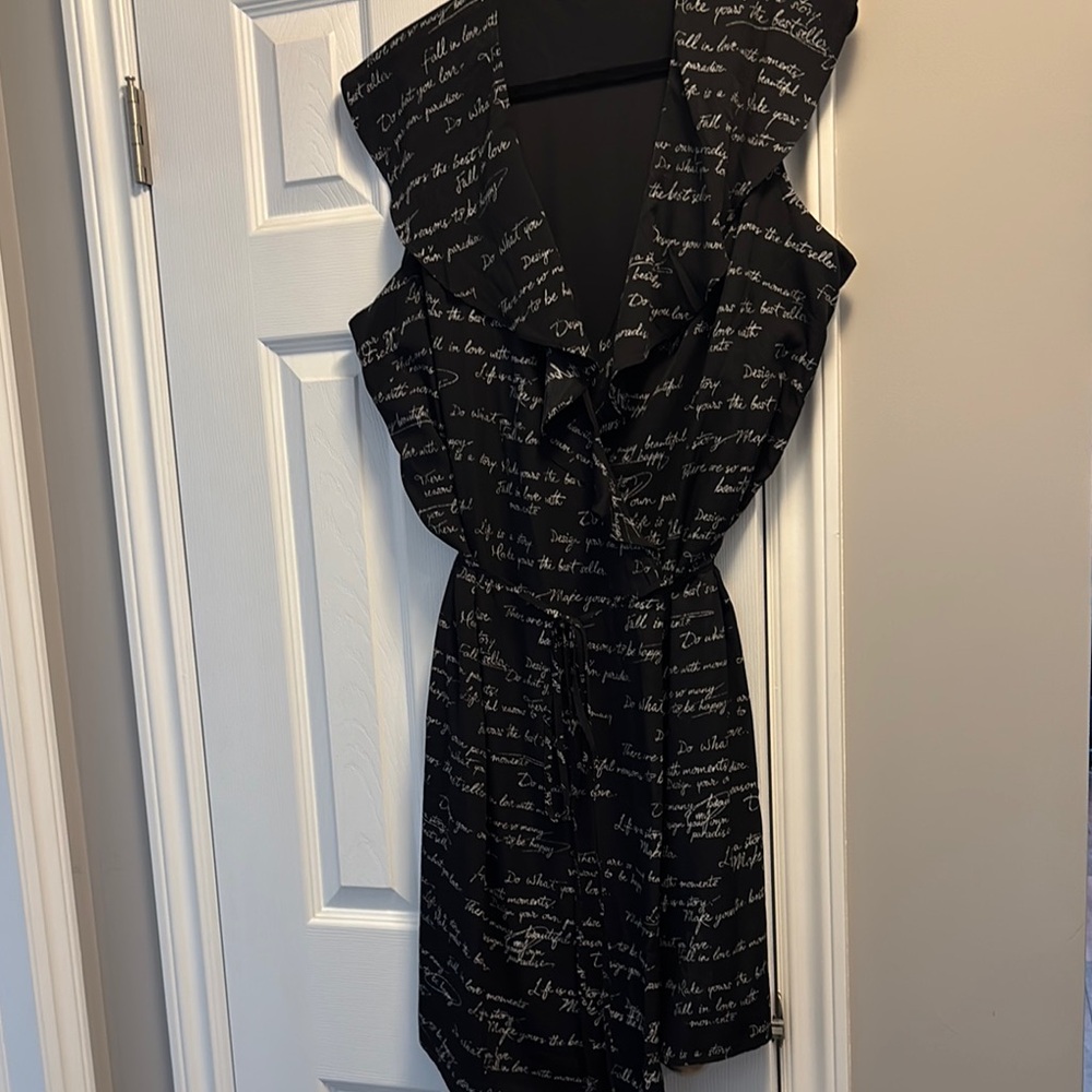 Black Wrap Dress with Script Print